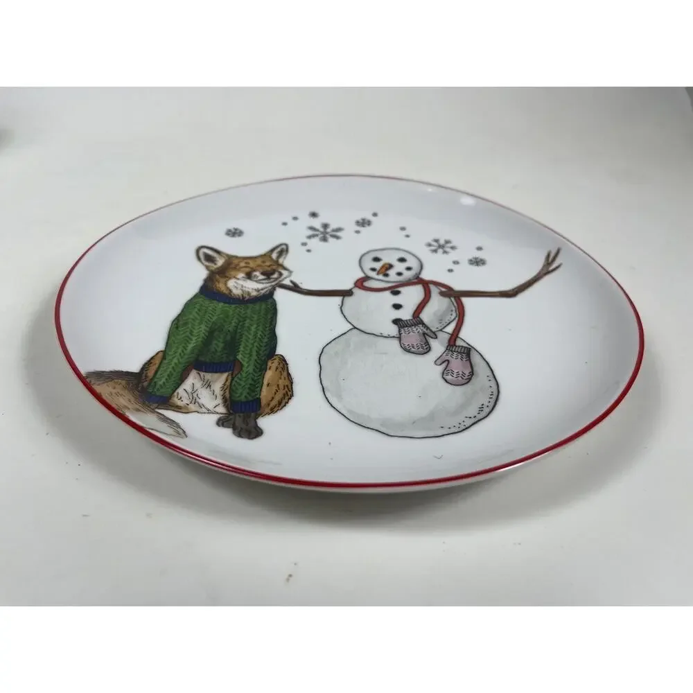 NEW West Elm Rachel Kozlowski Dapper Animal Plate NIB Holiday Fox Snow Xmas